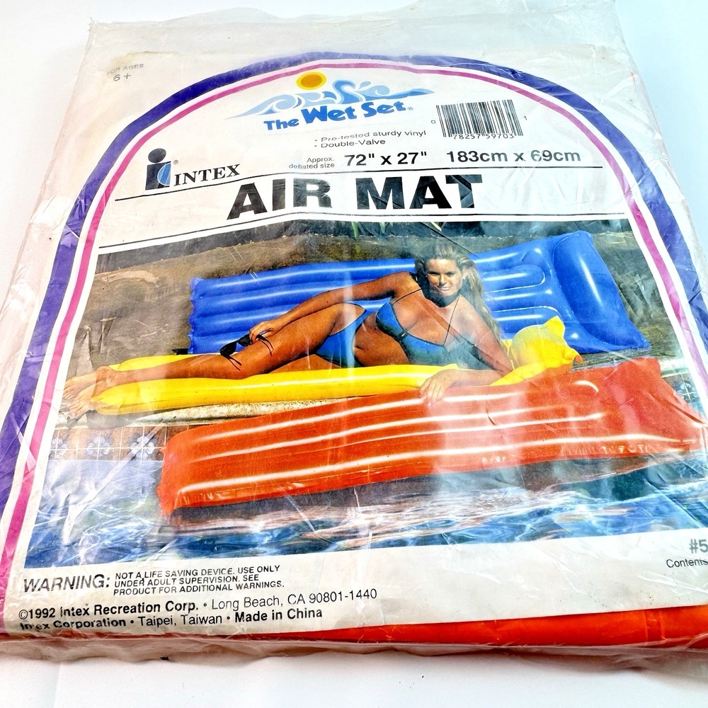 VTG Intex The Wet Set Inflatable Air Mat Pool Float Orange Raft 72x27 1992 59703